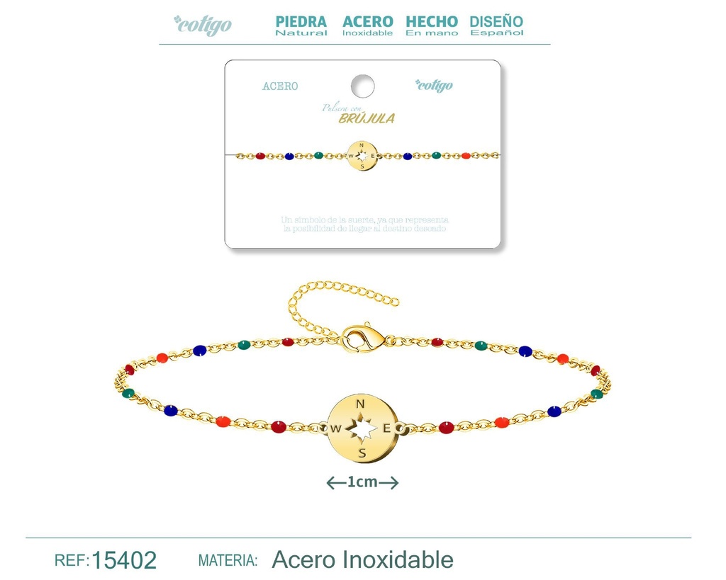 Pulsera de acero multicolor con brújula - Accesorios de joyería