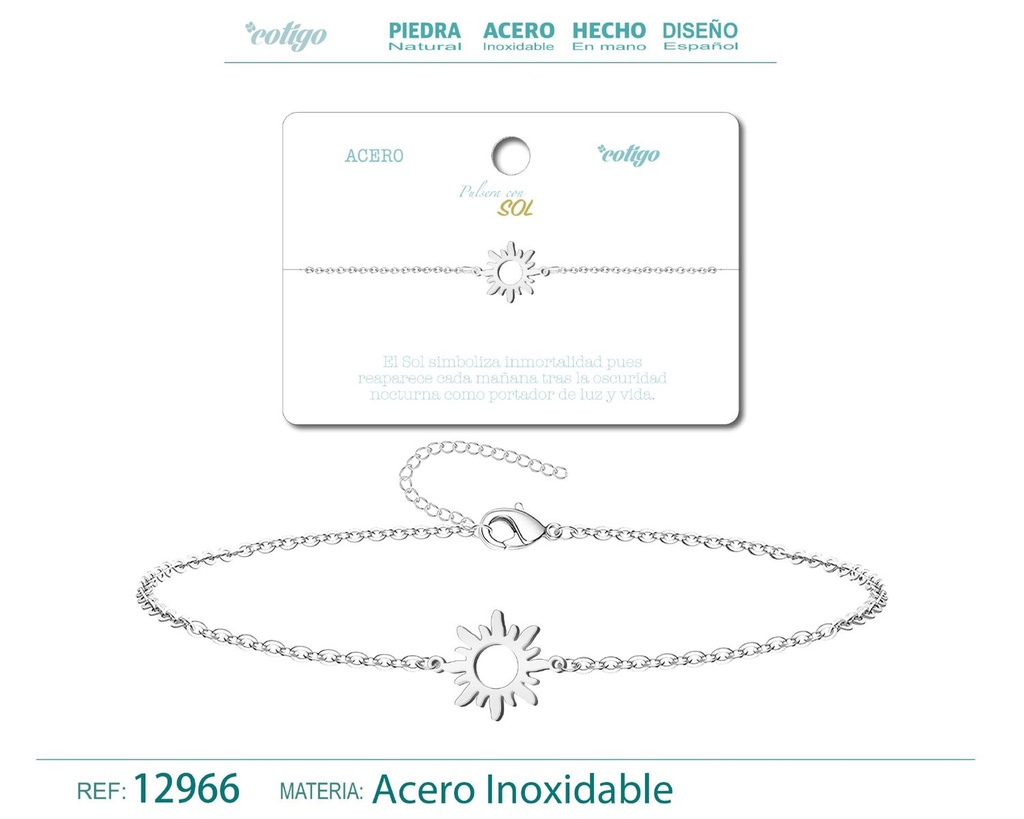 Pulsera de Acero Plateado con Sol - Joyería de acero y accesorios