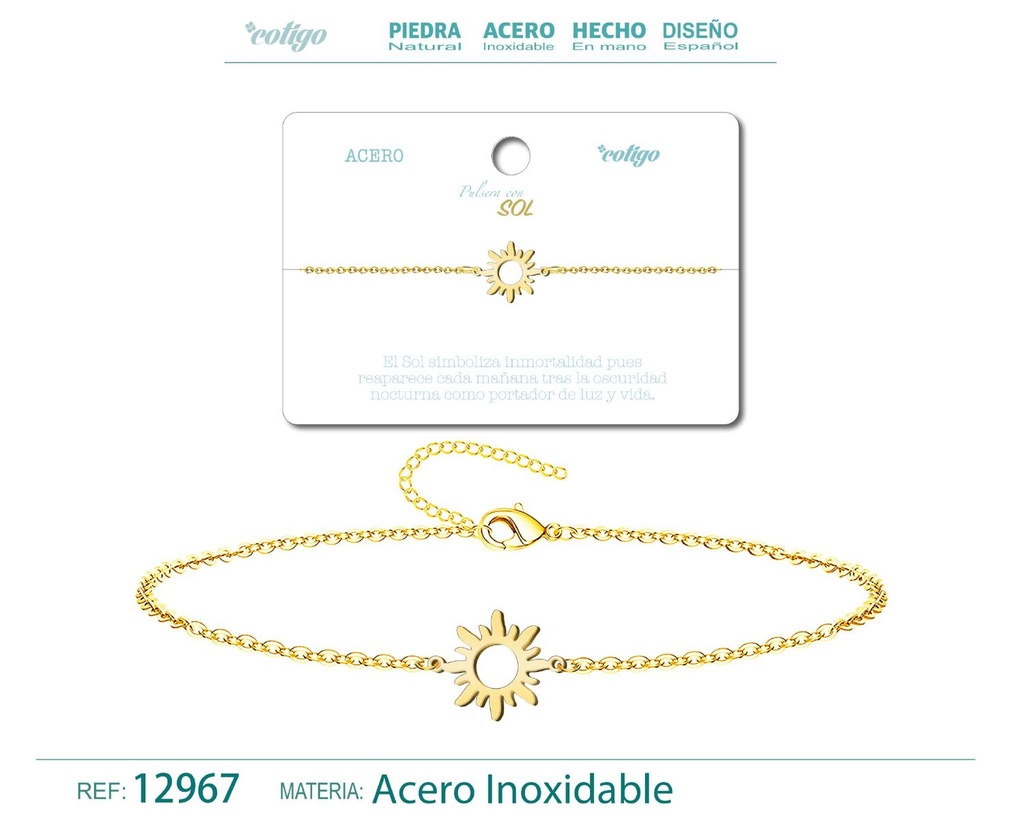 Pulsera de Acero Dorado con Sol - Joyería de acero y accesorios