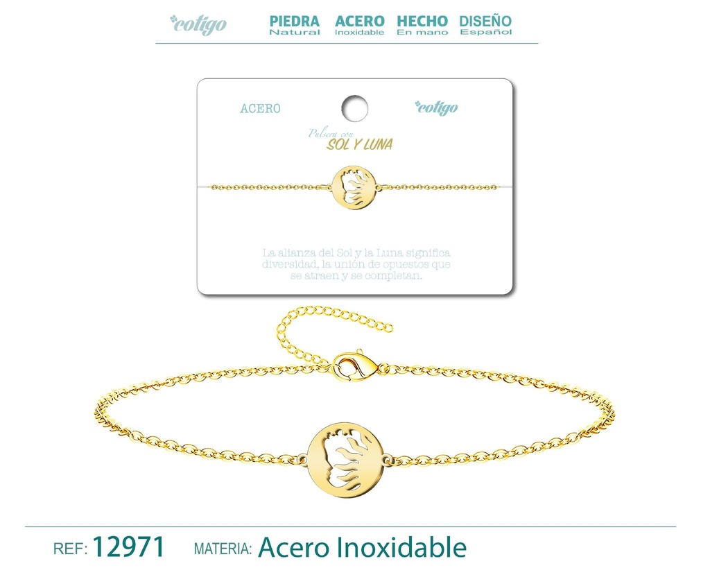 Pulsera Sol y Luna de Acero Dorado - Accesorios de joyería y pulseras