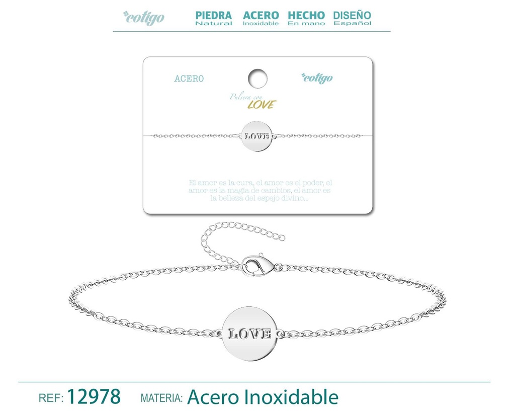 Pulsera de Acero Plateado con Love - Joyería de acero y accesorios