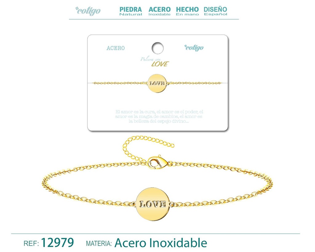 Pulsera de Acero Dorado con Love - Joyería de acero y accesorios