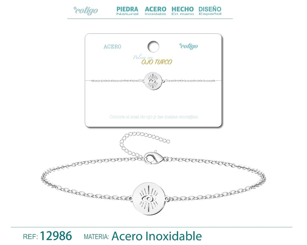 Pulsera Ojo Turco de Acero Plateado - Accesorios de joyería y pulseras