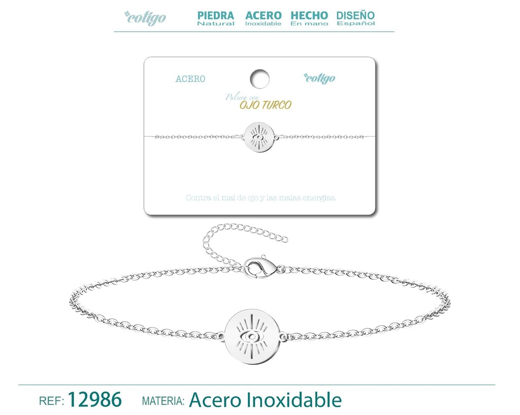 Pulsera de Acero Plateado con Ojo Turco - Joyería de acero y accesorios