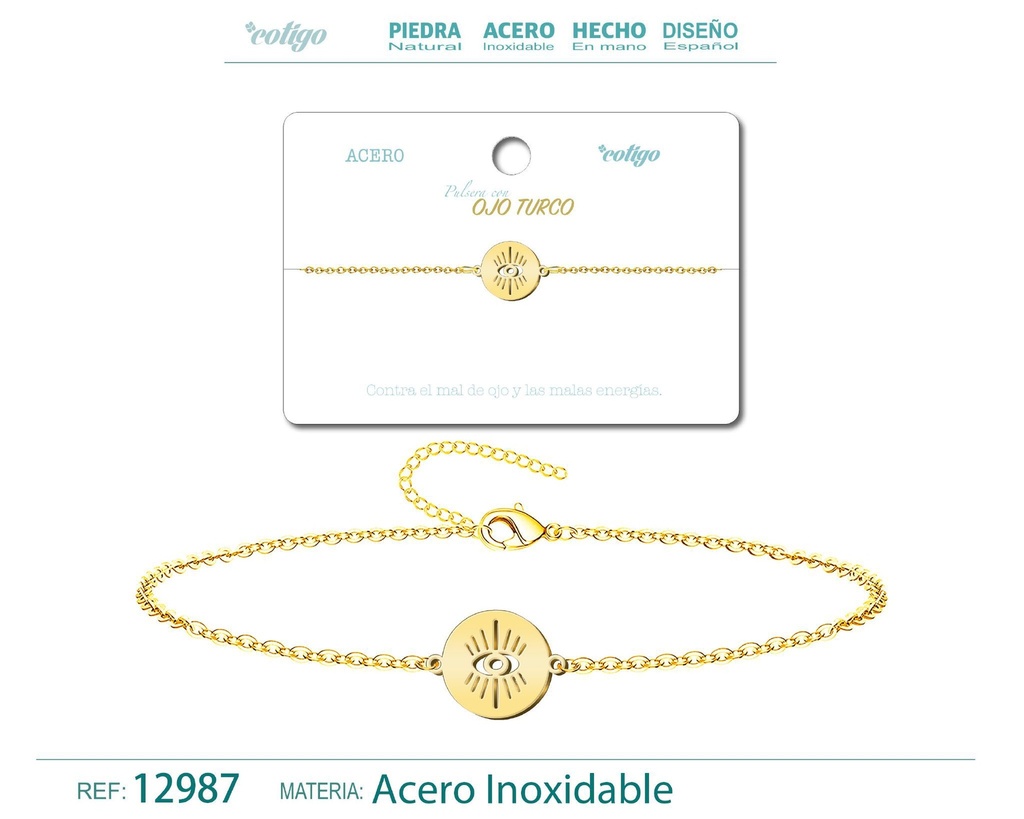 Pulsera Ojo Turco de Acero Dorado - Accesorios de joyería y pulseras