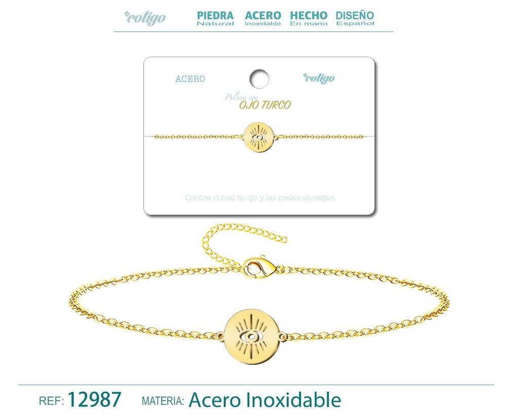 Pulsera de Acero Dorado con Ojo Turco - Joyería de acero y accesorios