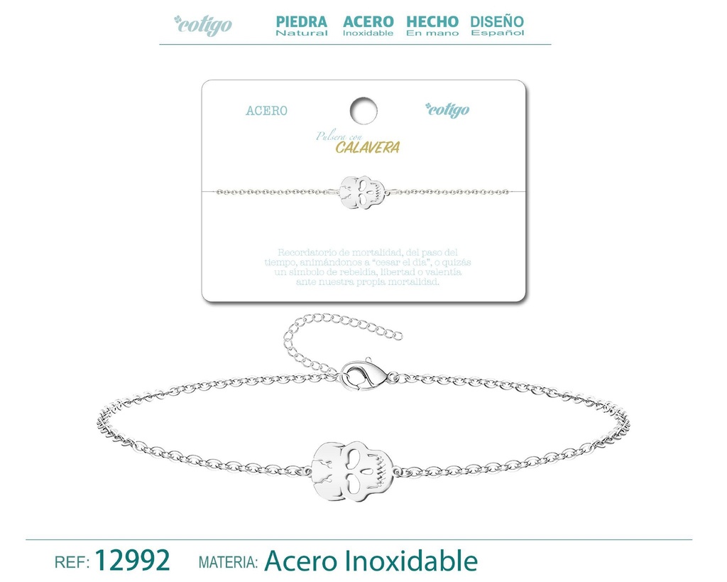 Pulsera Calavera de Acero Plateado - Accesorios de joyería y pulseras