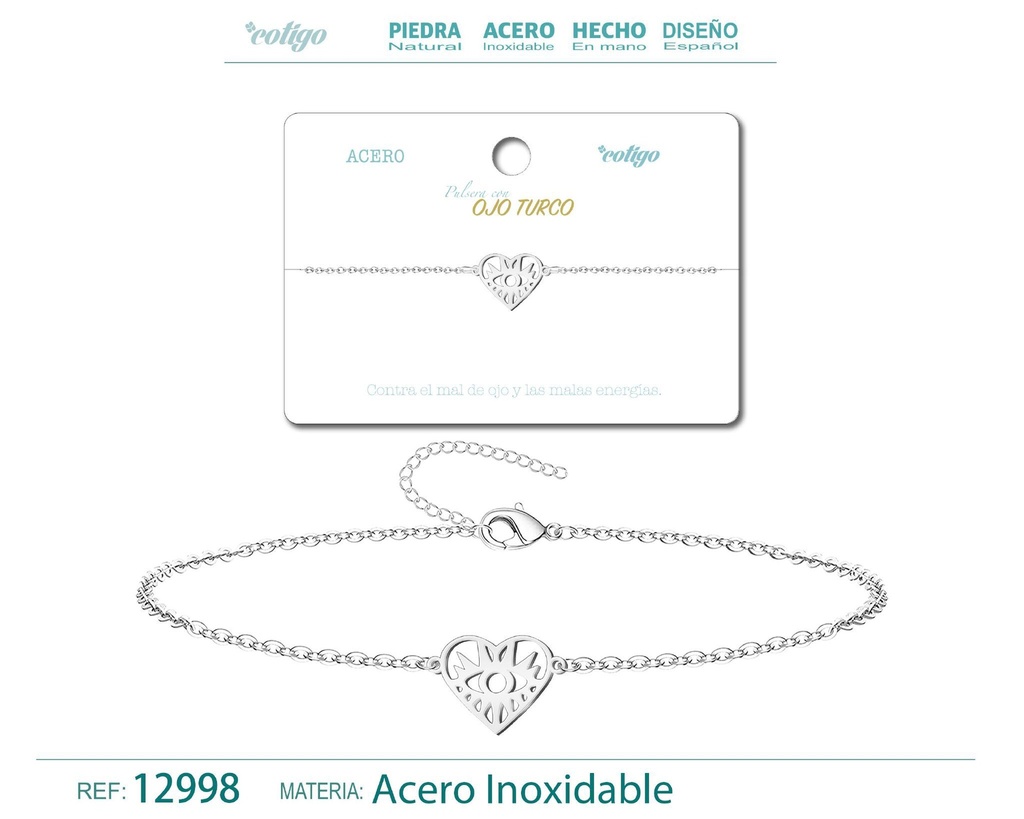 Pulsera Ojo Turco de Acero Plateado - Accesorios de joyería y pulseras