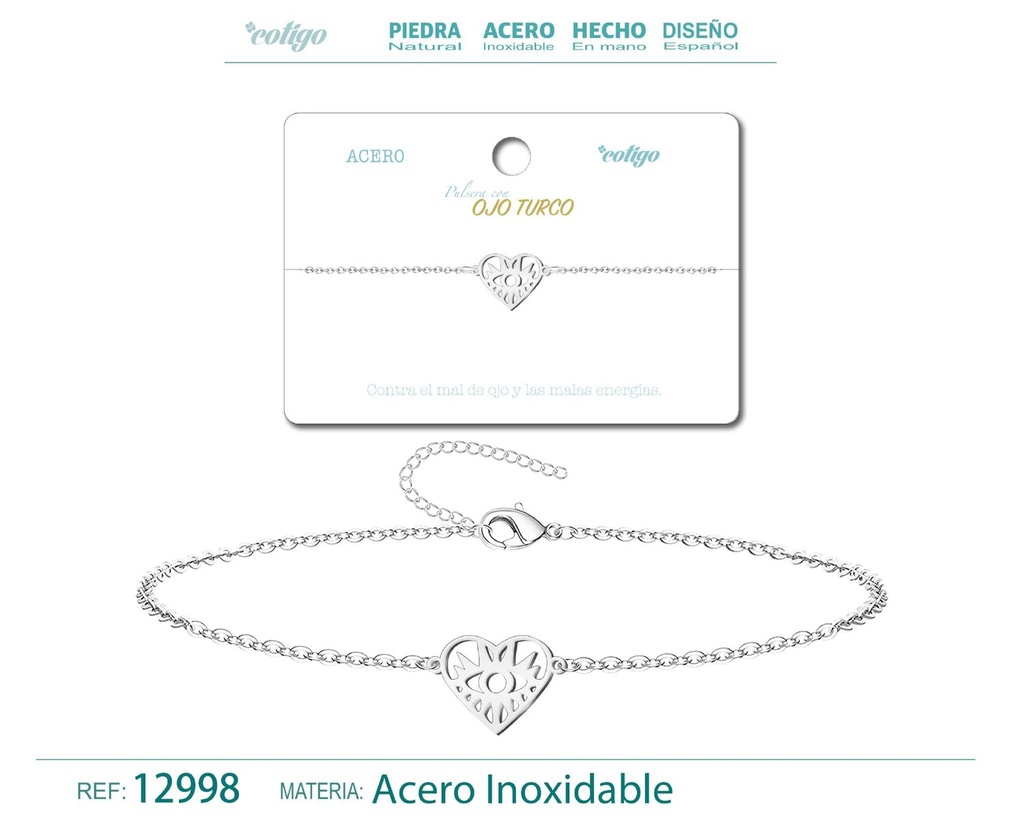 Pulsera de Acero Plateado con Ojo Turco - Joyería de acero y accesorios