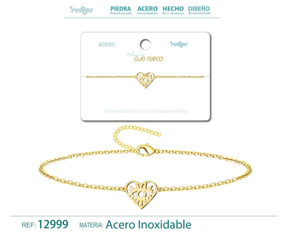 Pulsera de Acero Dorado con Ojo Turco - Joyería de acero y accesorios