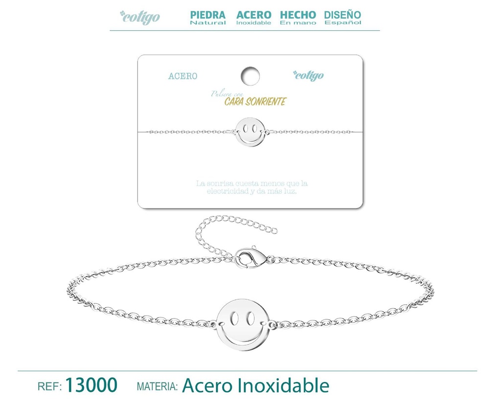 Pulsera de Acero Plateado con Cara Sonriente - Joyería de acero y accesorios