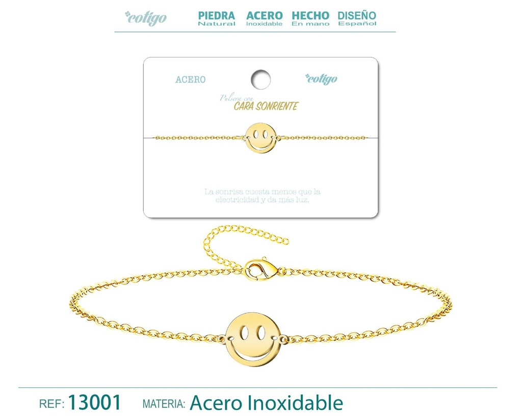 Pulsera de Acero Dorado con Cara Sonriente - Joyería de acero y accesorios