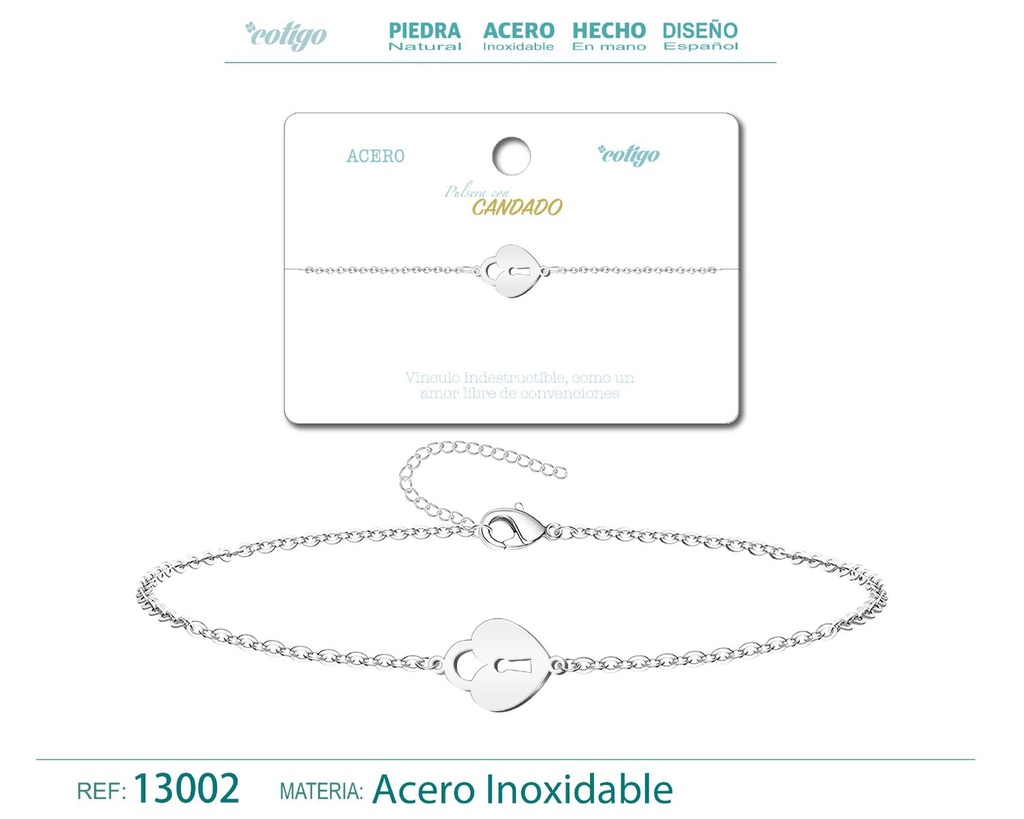 Pulsera de Acero Plateado con Candado - Joyería de acero y accesorios