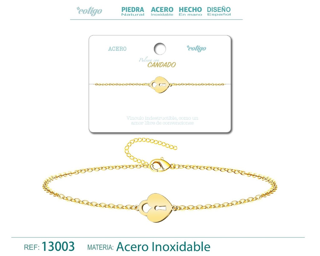 Pulsera de Acero Dorado con Candado - Joyería de acero y accesorios