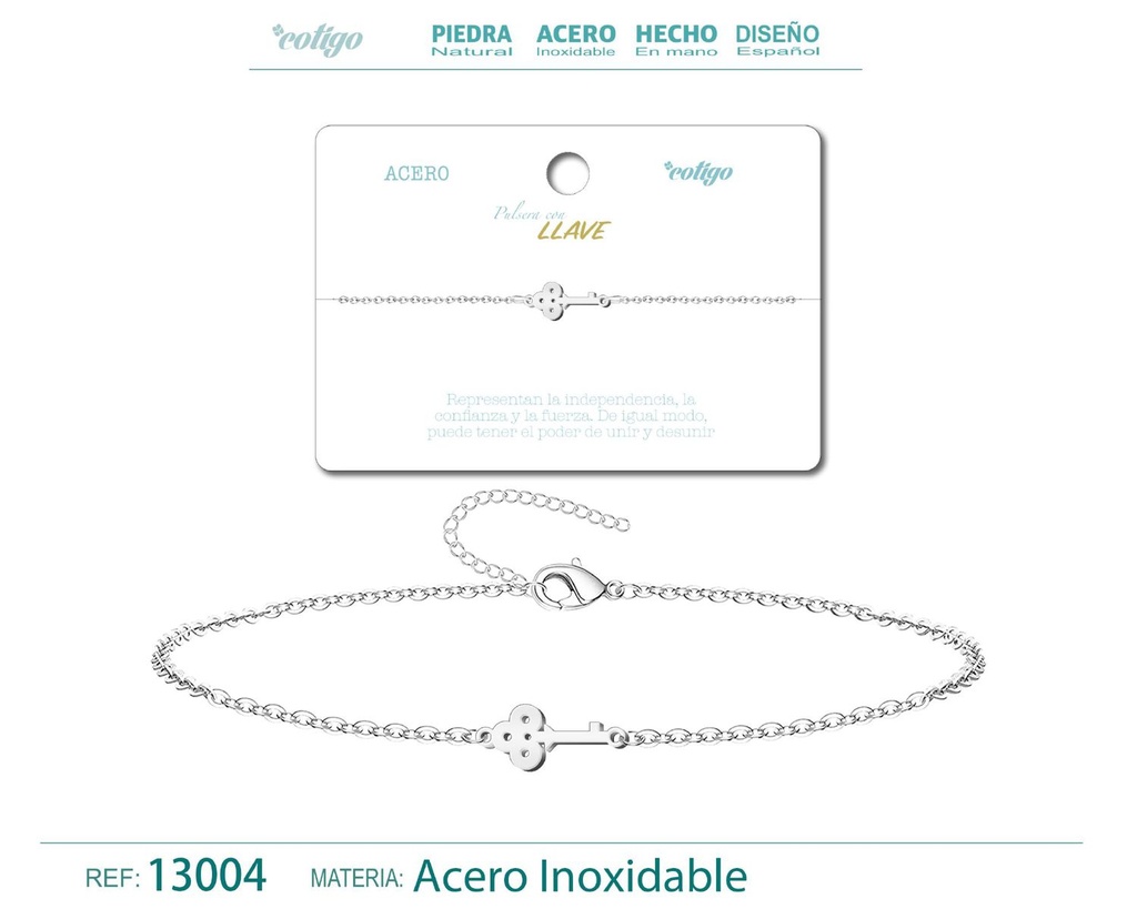 Pulsera de Acero Plateado con Llave - Joyería de acero y accesorios