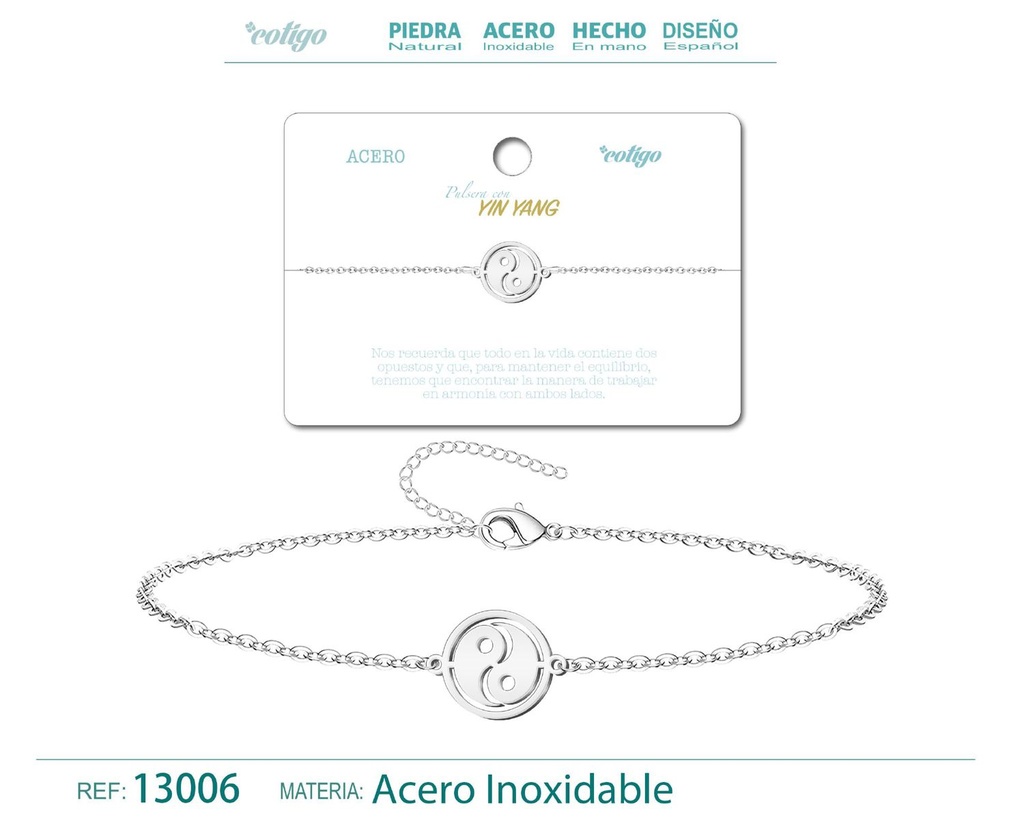 Pulsera de Acero Plateado con Yin Yang - Joyería de acero y accesorios