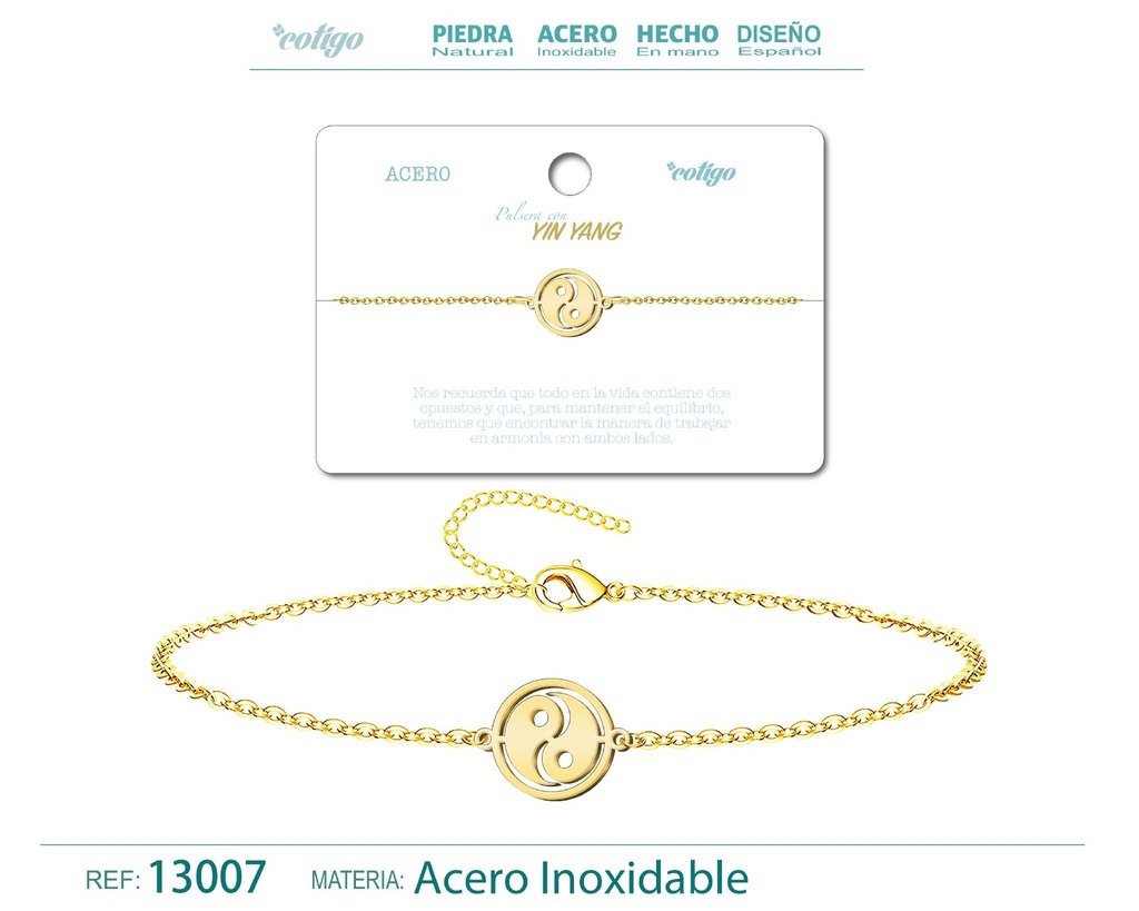 Pulsera Yin Yang de Acero Dorado - Accesorios de joyería y pulseras