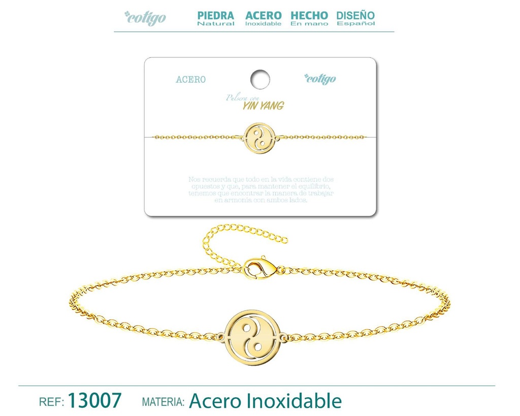 Pulsera de Acero Dorado con Yin Yang - Joyería de acero y accesorios