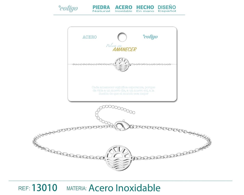 Pulsera de Acero Plateado con Amanecer - Joyería de acero y accesorios