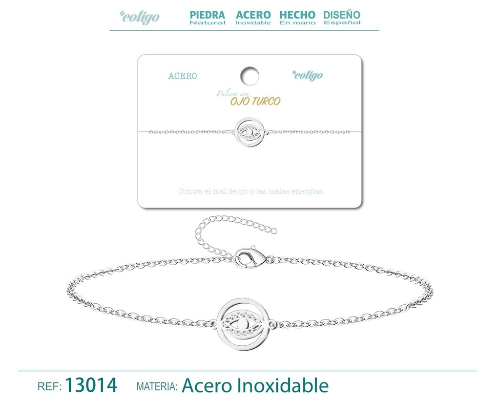 Pulsera de Acero Plateado con Ojo Turco - Joyería de acero y accesorios