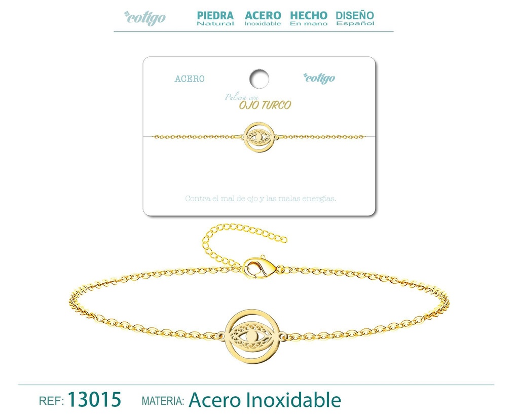 Pulsera Ojo Turco de Acero Dorado - Accesorios de joyería y pulseras