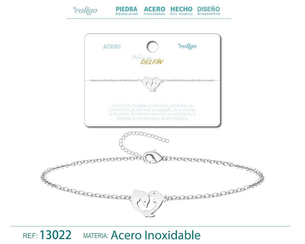 Pulsera de Acero Plateado con Delfín - Joyería de acero y accesorios