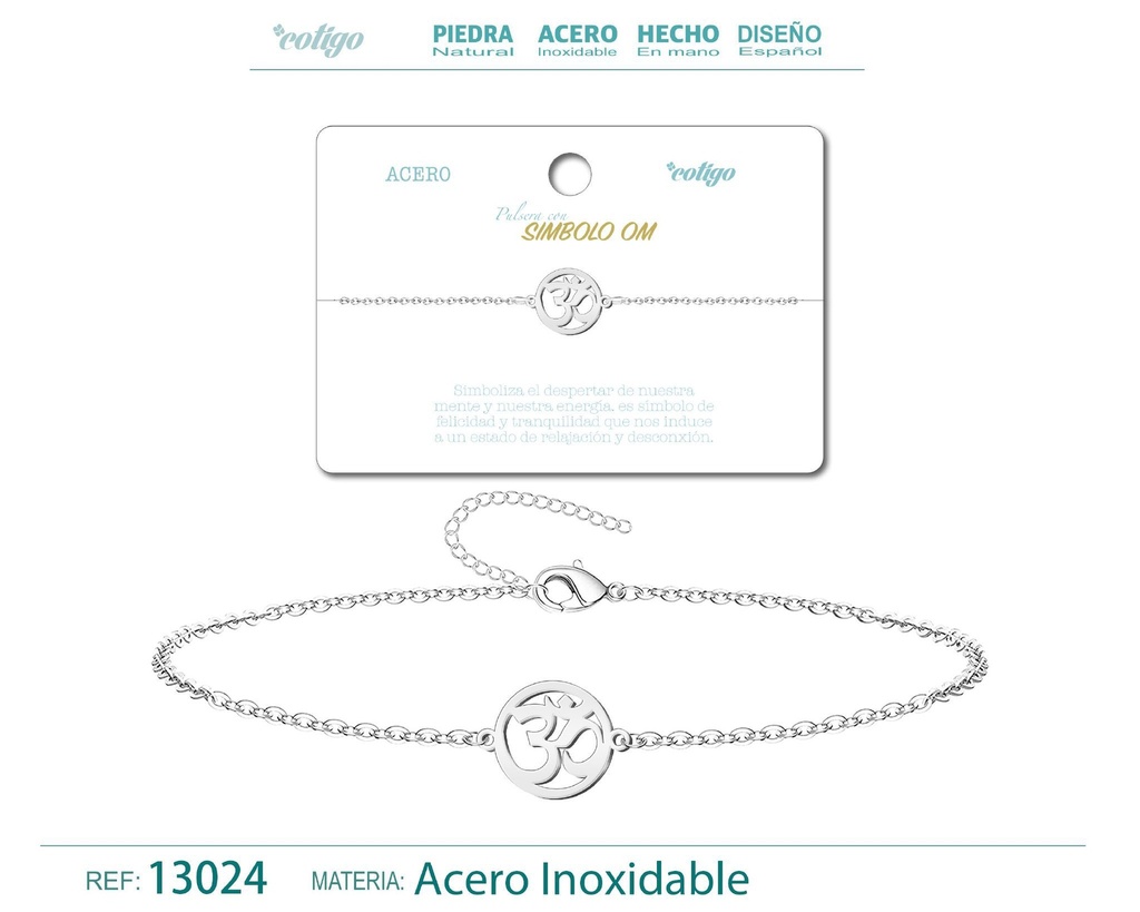 Pulsera Símbolo OM de Acero Plateado - Accesorios de joyería y pulseras