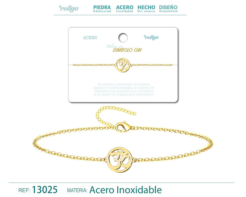 Pulsera de Acero Dorado con Símbolo OM - Joyería de acero y accesorios