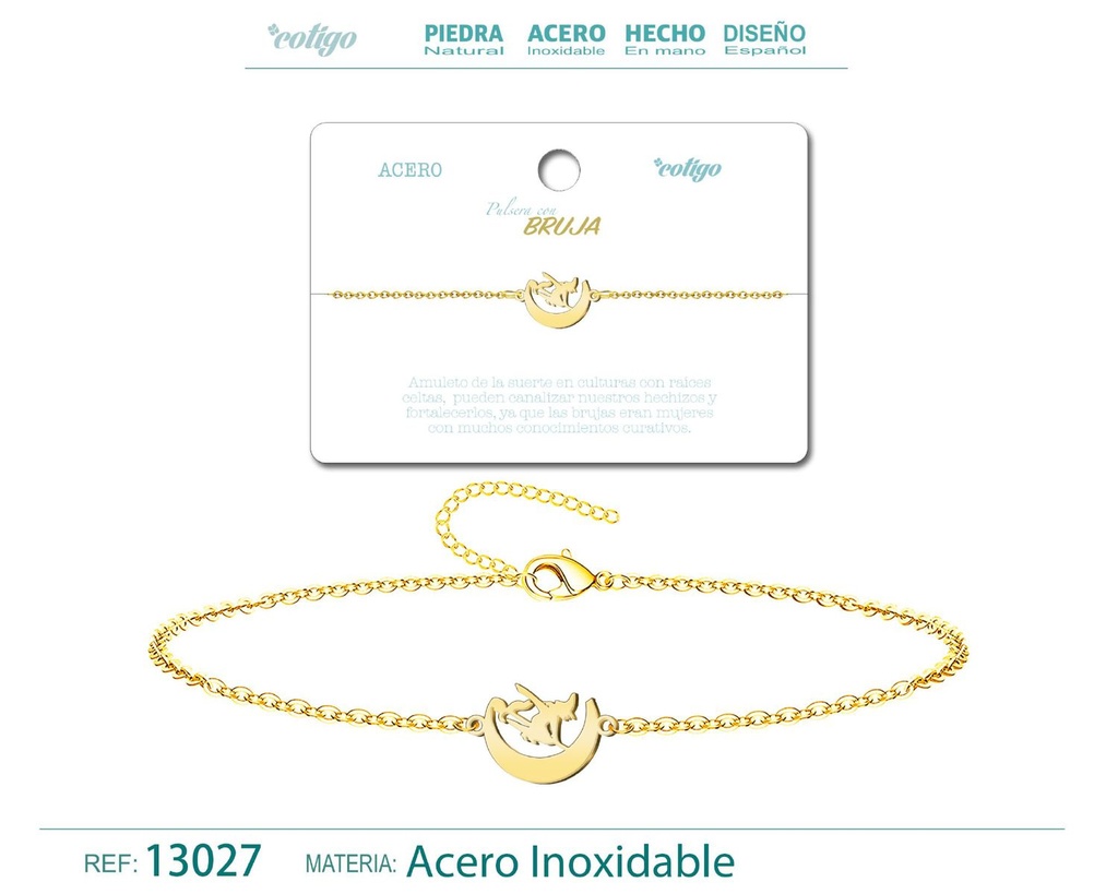 Pulsera de Acero Dorado con Bruja - Joyería de acero y accesorios