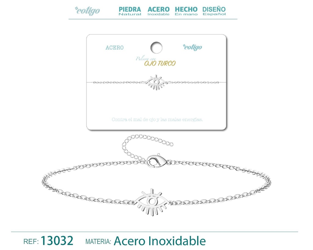 Pulsera Ojo Turco de Acero Plateado - Accesorios de joyería y pulseras