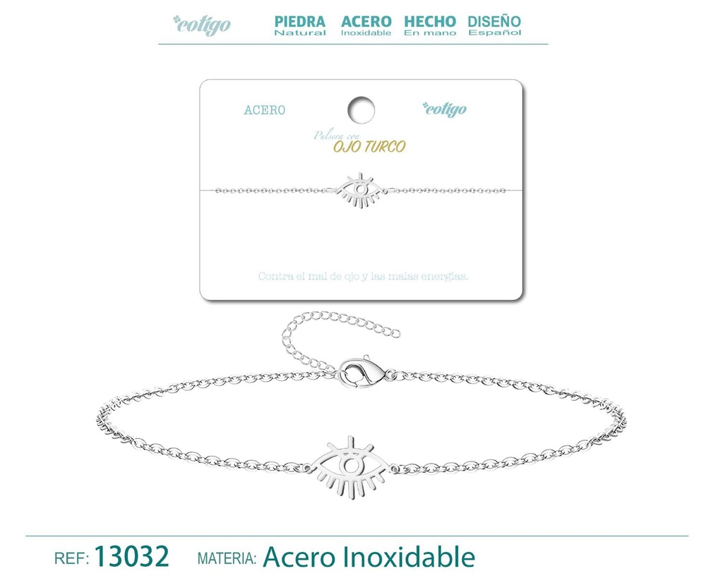 Pulsera de Acero Plateado con Ojo Turco - Joyería de acero y accesorios