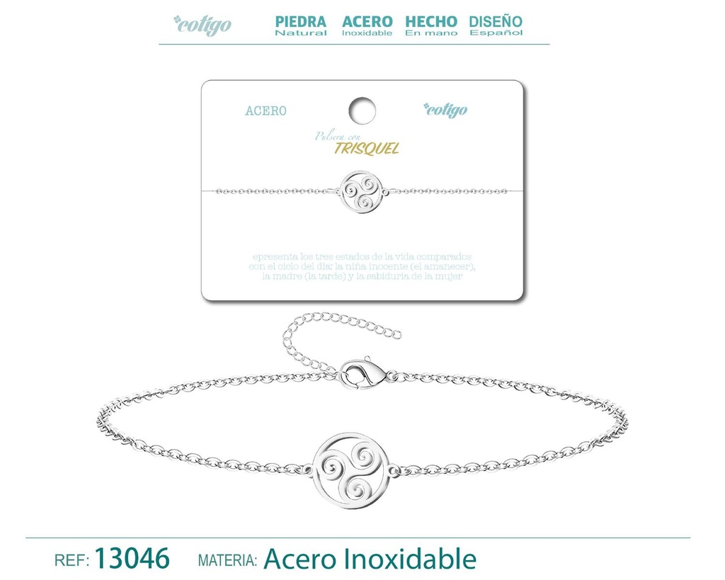 Pulsera Trisquel en Acero Plateado - Joyería de Moda