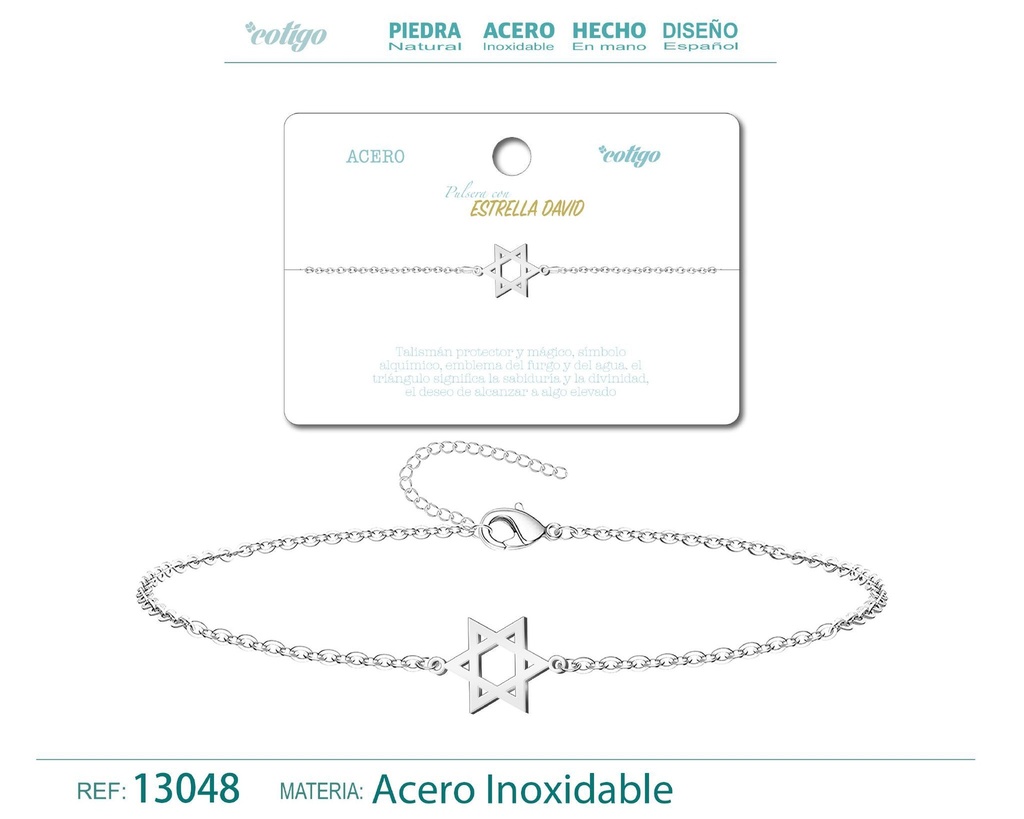 Pulsera Estrella de David de Acero Plateado - Accesorios de joyería y pulseras