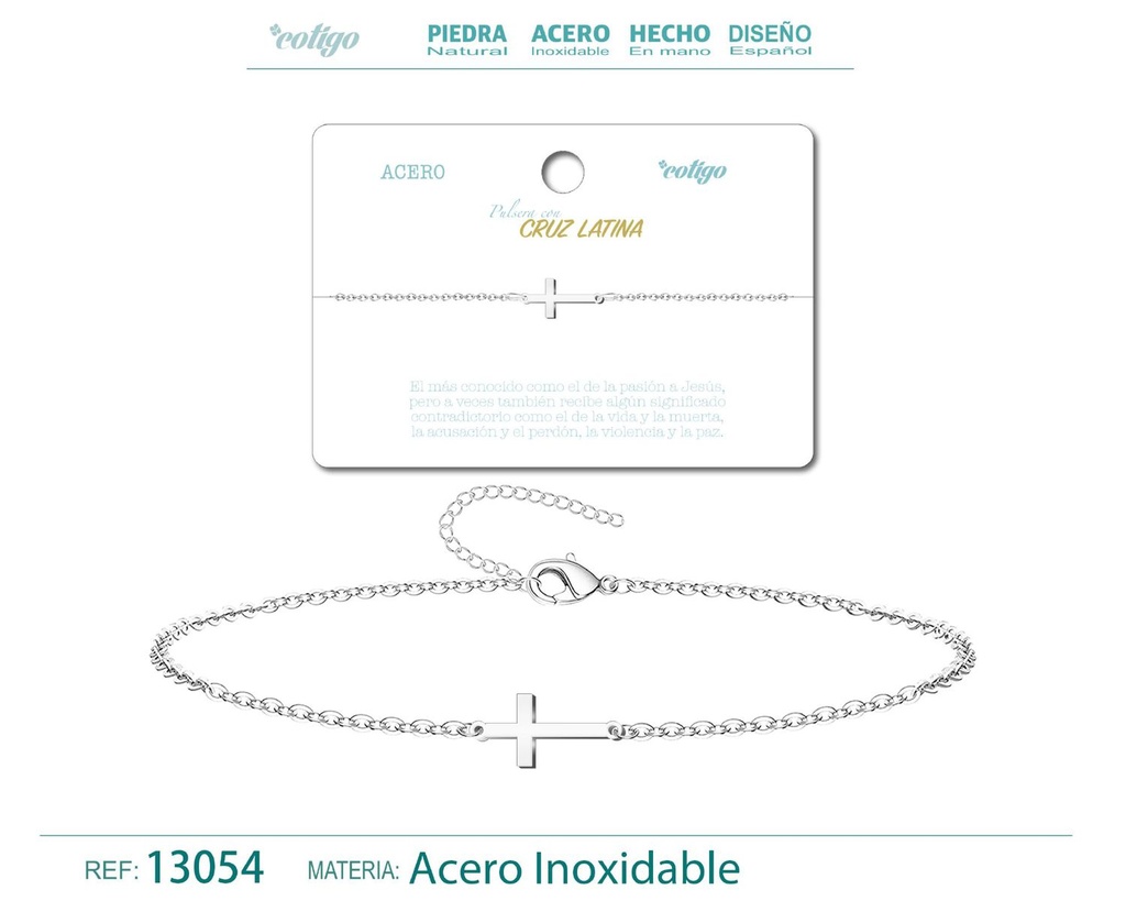 Pulsera Cruz Latina en Acero Plateado - Joyería de Moda