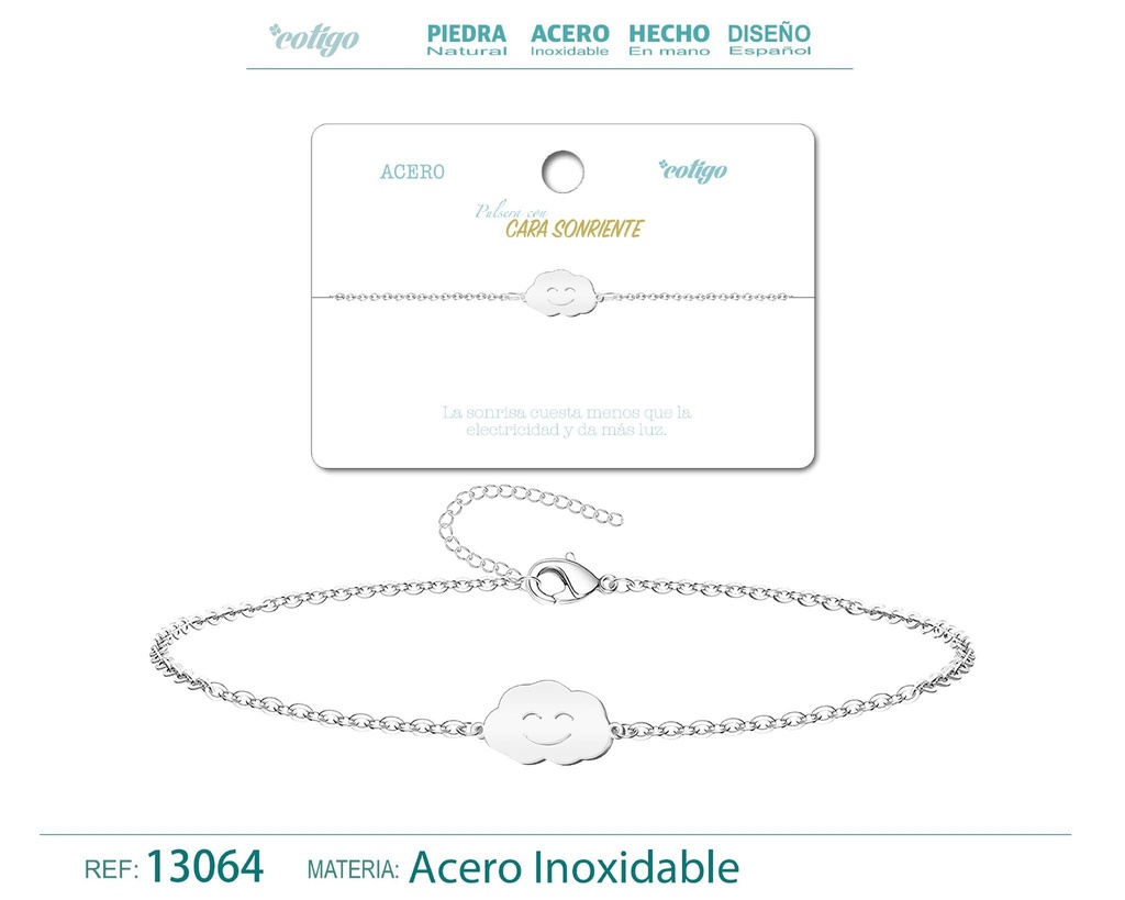 Pulsera Cara Sonriente de Acero Plateado - Accesorios de joyería y pulseras