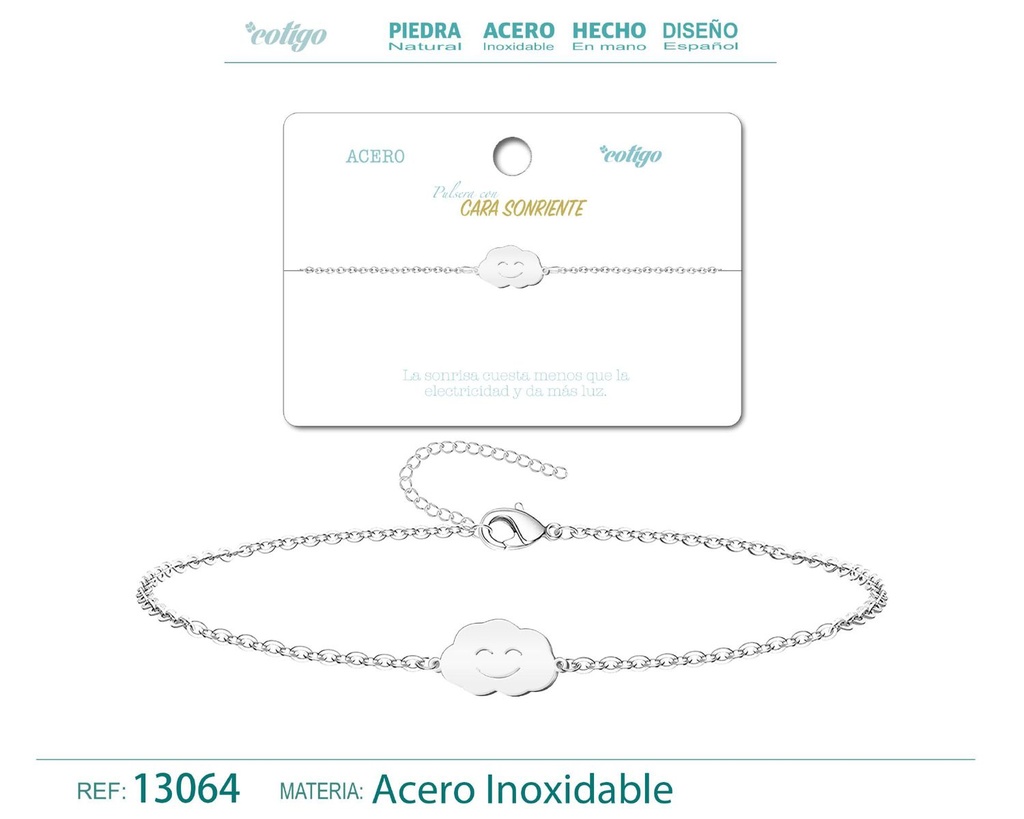 Pulsera Cara Sonriente en Acero Plateado - Joyería de Moda