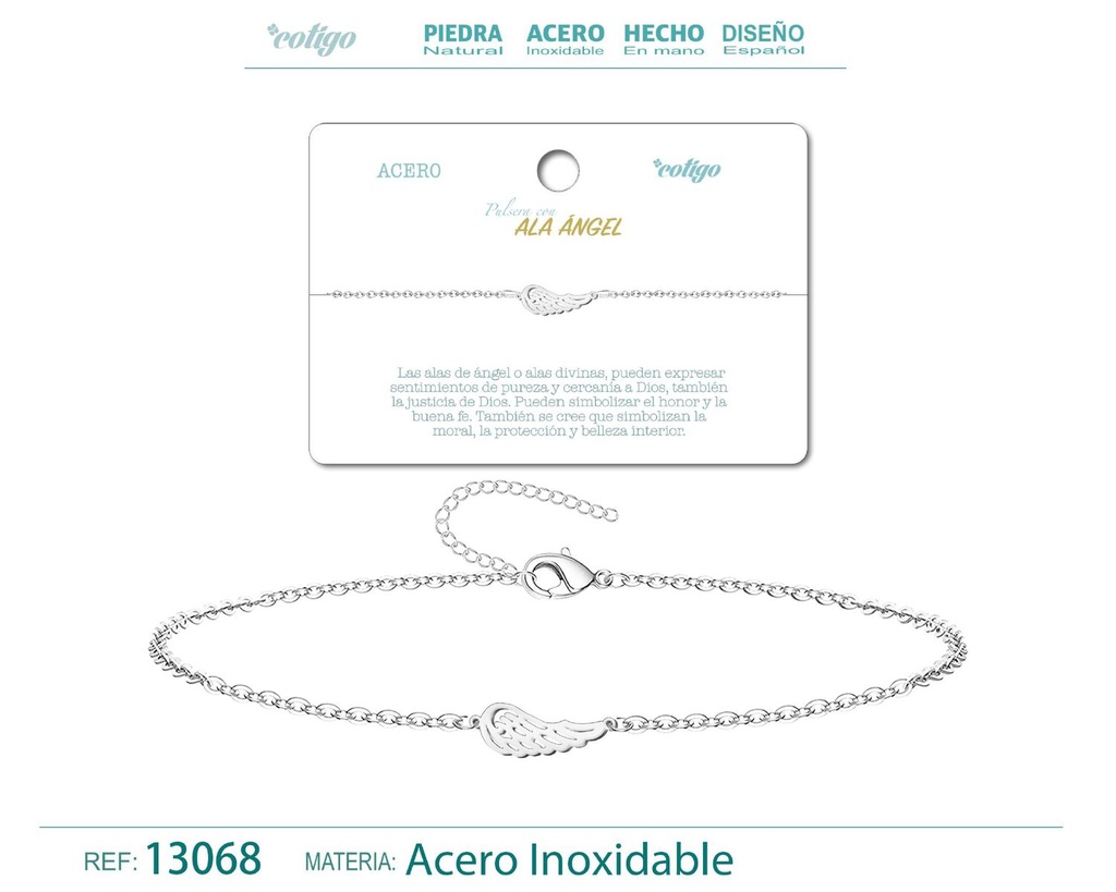 Pulsera Ala de Ángel en Acero Plateado - Joyería de Moda