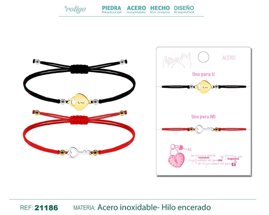 Pulsera Llavero-Candado en Acero con Hilo encerado - Pulsera de Amistad