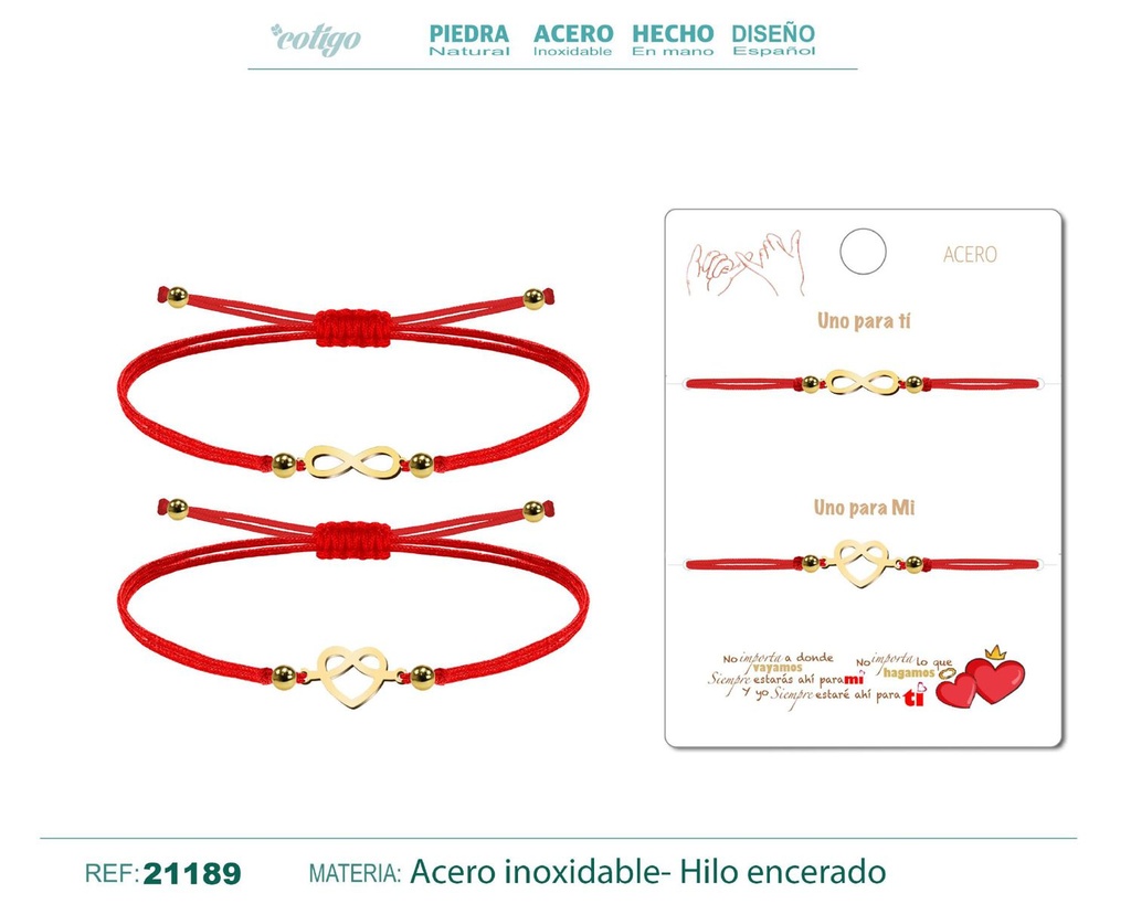 Pulsera Corazón-Infinito Dorada con Hilo Rojo - Pulsera de Amistad