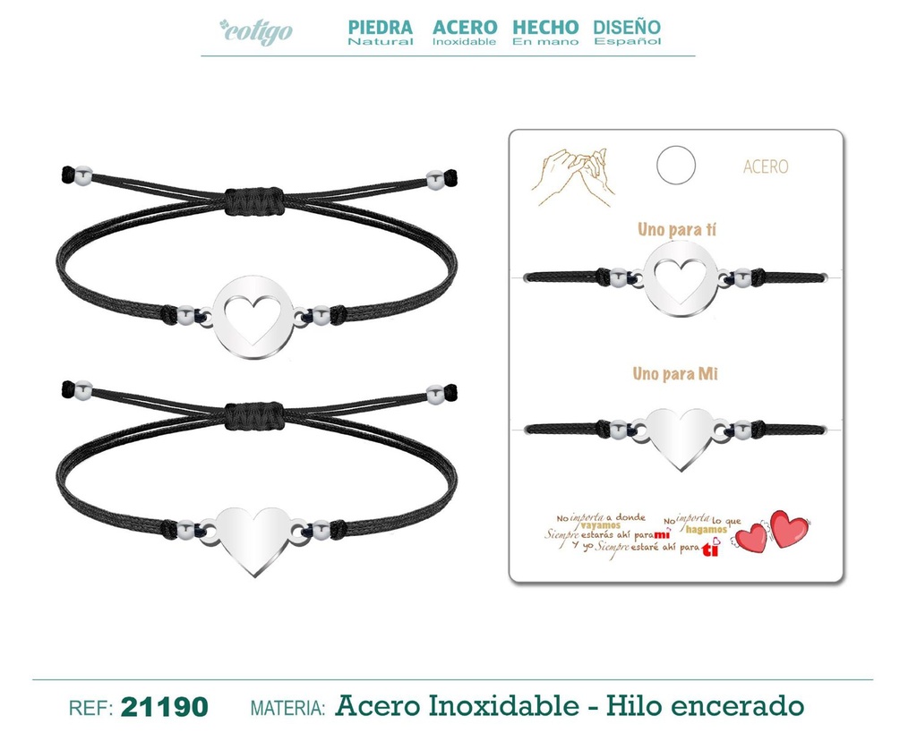 Pulsera Corazón Plateada con Hilo Negro - Pulsera de Amistad