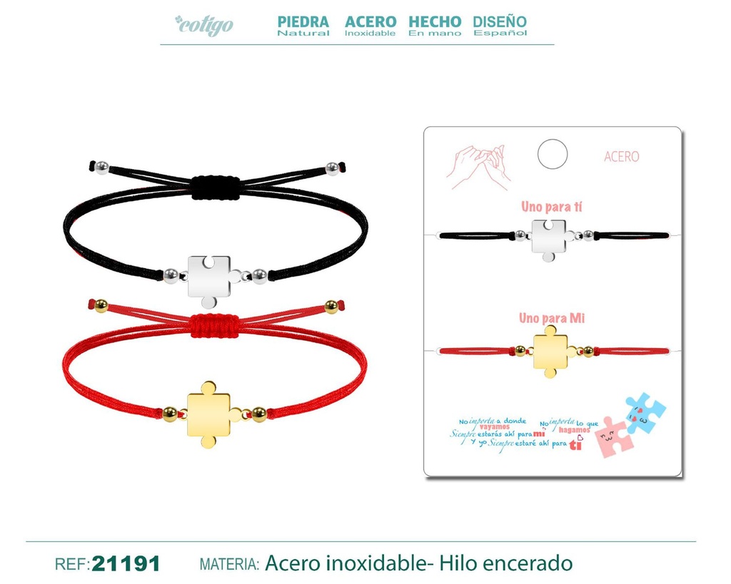 Pulsera Rombecabezas en Acero con Hilo encerado - Pulsera de Amistad