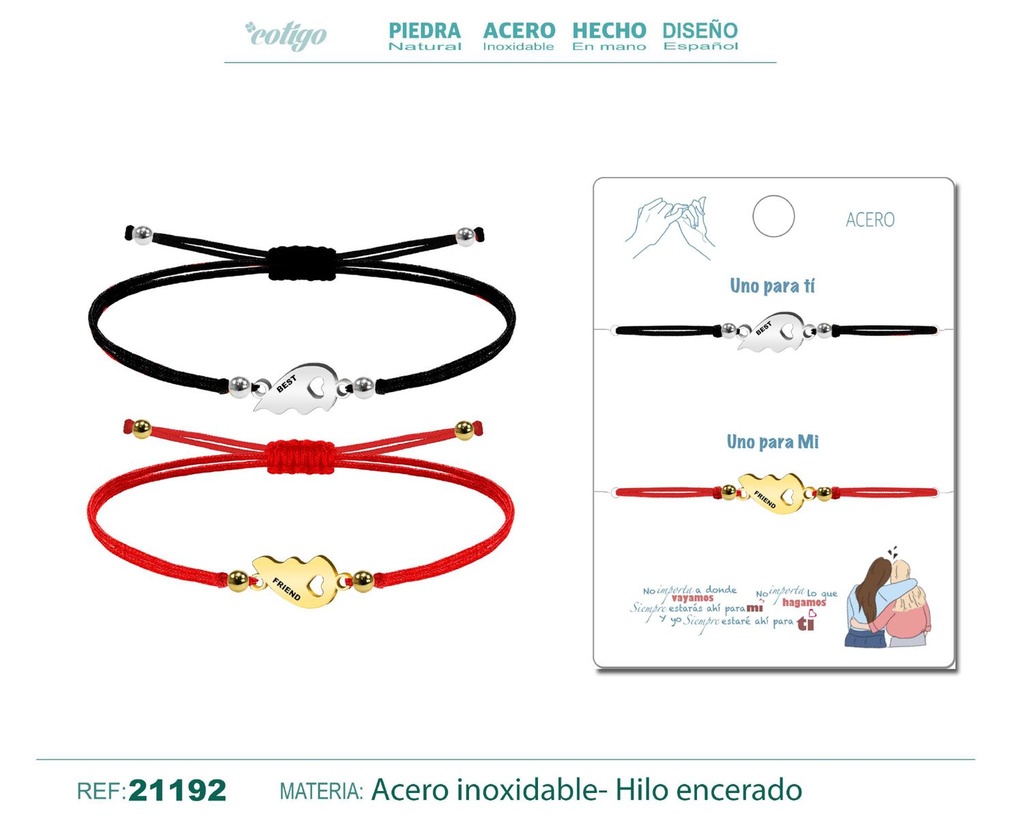 Pulsera Media Corazón en Acero con Hilo - Pulsera de Amistad