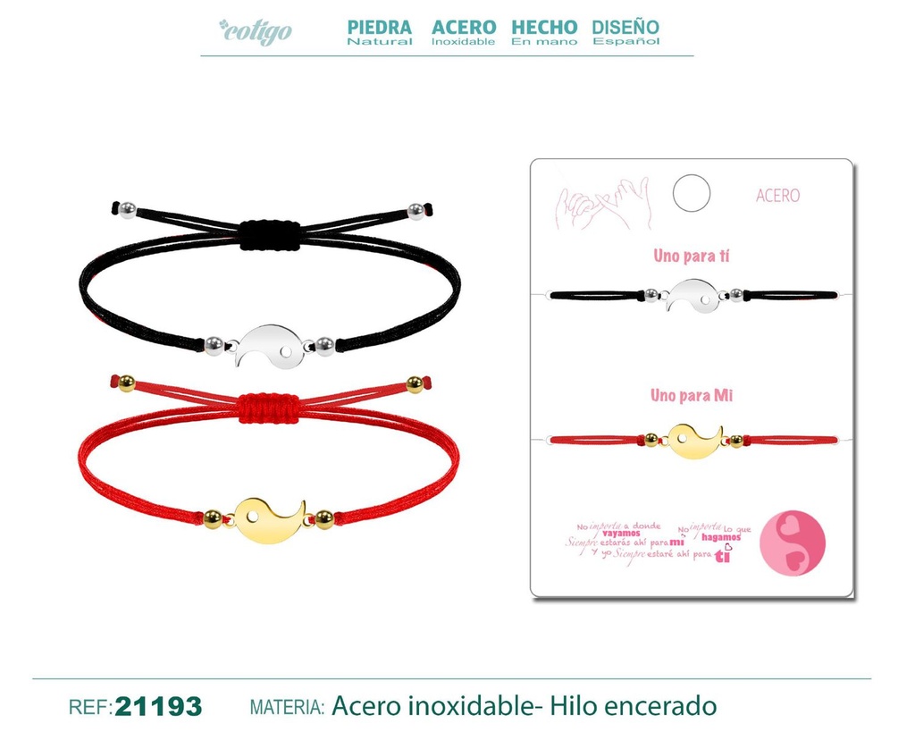 Pulsera Yinyang en Acero con Hilo encerado - Pulsera de Amistad