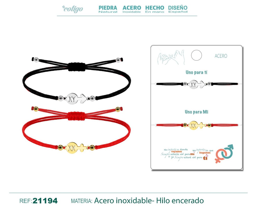 Pulsera Símbolo Masculino y Femenino con Hilo encerado - Pulsera de Amistad