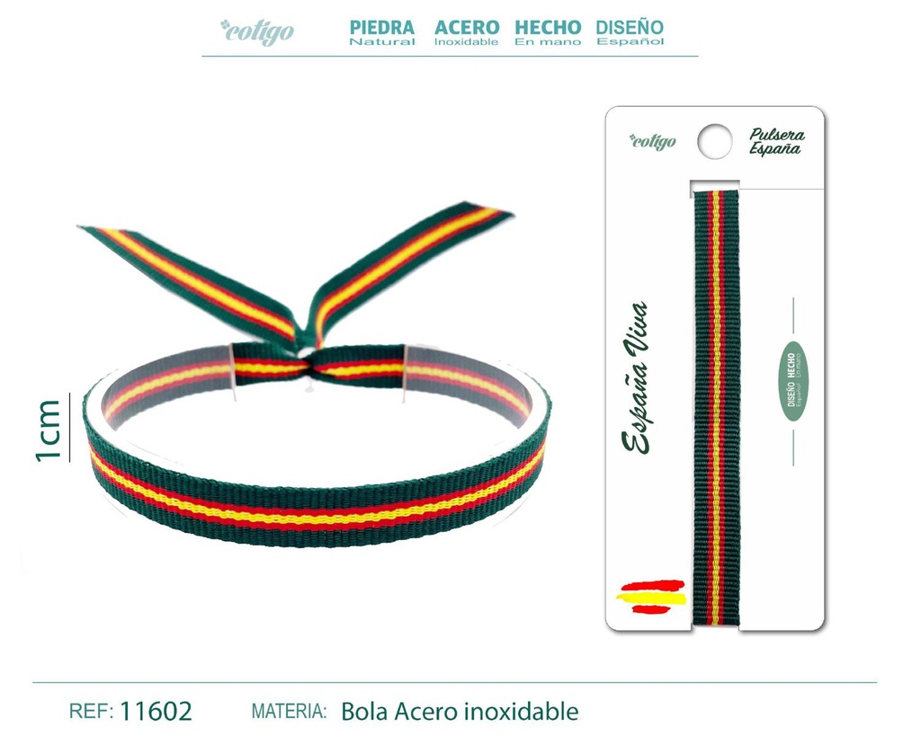 Pulsera España Ancha de 1 cm en Verde - Pulsera de Bandera