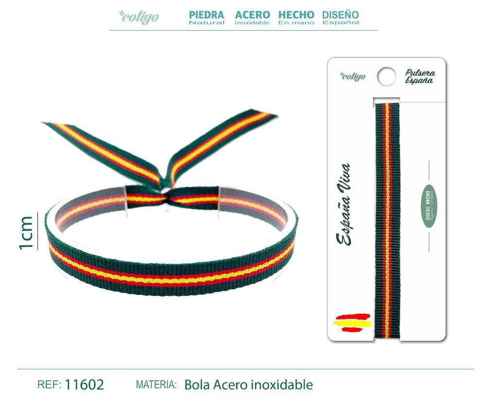 Pulsera España Ancha de 1 cm en Verde - Pulsera de Bandera