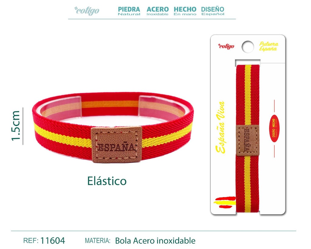 Pulsera España Elástica Ancha de 1.5 cm en Rojo - Pulsera de Bandera