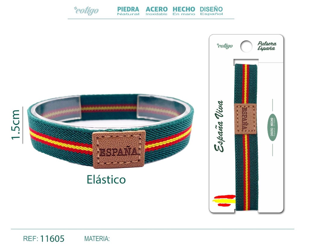 Pulsera España Elástica Ancha de 1.5 cm en Verde - Pulsera de Bandera