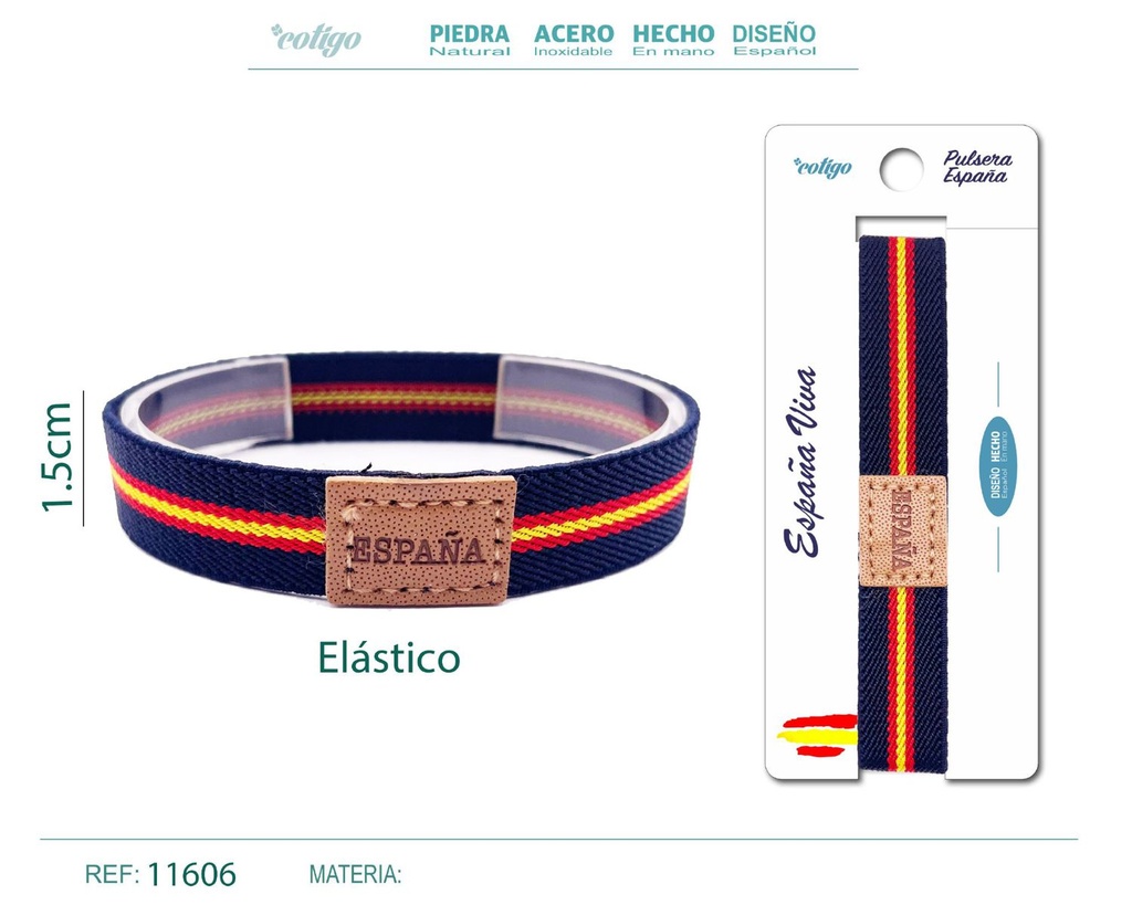 Pulsera España Elástica Ancha de 1.5 cm en Verde - Pulsera de Bandera