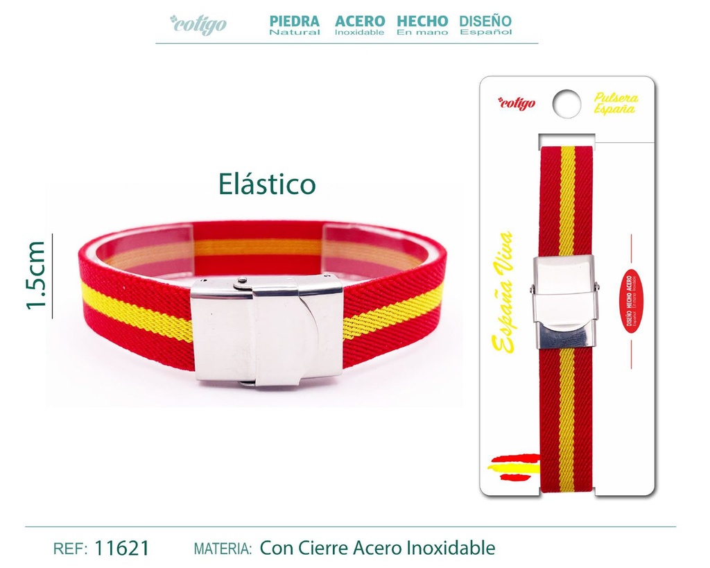 Pulsera España Elástica Roja con Cierre en Acero - Pulsera de Bandera